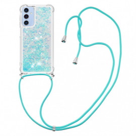 Coverup Liquid Glitter Back Cover met Koord - Samsung Galaxy A15 Hoesje - Lichtblauw