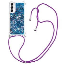 Coverup Liquid Glitter Back Cover met Koord - Samsung Galaxy A05s Hoesje - Blauw