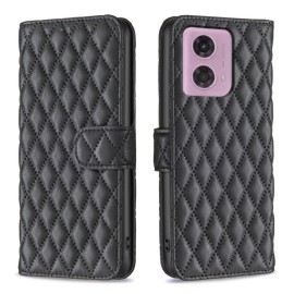 BINFEN Rhombus Book Case - Motorola Moto G34 Hoesje - Zwart