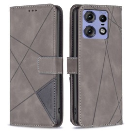 BINFEN Geometric Book Case - Motorola Edge 50 Pro Hoesje - Grijs