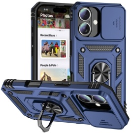 Coverup Ring Kickstand Back Cover met Camera Shield - iPhone 16 Plus Hoesje - Blauw