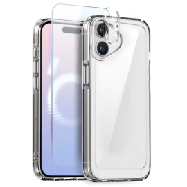 NORTHJO 3-in-1 CombiDeal - Transparant TPU Hoesje met Glazen Screen Protector en Lens Protector - iPhone 16 Plus - Transparant