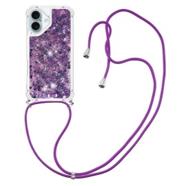 Coverup Liquid Glitter Back Cover met Koord - iPhone 16 Plus Hoesje - Paars