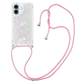 Coverup Liquid Glitter Back Cover met Koord - iPhone 16 Plus Hoesje - Wit