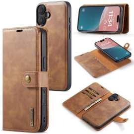 DG.MING 2-in-1 Book Case & Back Cover - iPhone 16 Plus Hoesje - Bruin