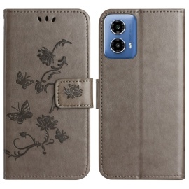 Coverup Bloemen & Vlinders Book Case - Motorola Moto G35 Hoesje - Taupe Grijs