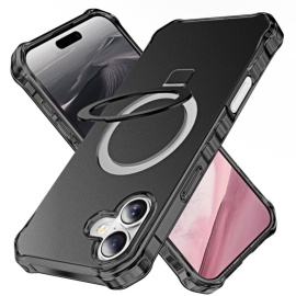 Coverup ShockProof TPU Back Cover met MagSafe Compatible Ring Kickstand - iPhone 16 Plus Hoesje - Zwart