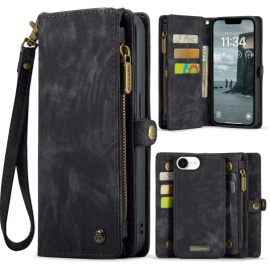 CaseMe 008 2-in-1 Book Case & Back Cover met Portemonnee - iPhone 16e Hoesje - Zwart
