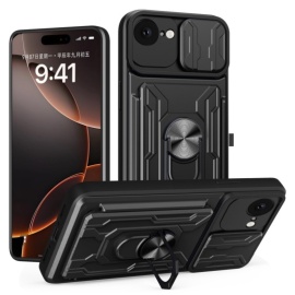 Coverup Armor Ring Kickstand Back Cover met Camera Shield - iPhone 16e Hoesje - Zwart