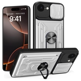 Coverup Armor Ring Kickstand Back Cover met Camera Shield - iPhone 16e Hoesje - Zilver