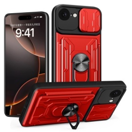 Coverup Armor Ring Kickstand Back Cover met Camera Shield - iPhone 16e Hoesje - Rood