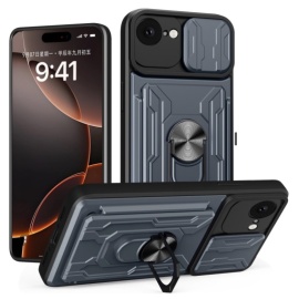 Coverup Armor Ring Kickstand Back Cover met Camera Shield - iPhone 16e Hoesje - Donkergrijs
