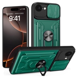 Coverup Armor Ring Kickstand Back Cover met Camera Shield - iPhone 16e Hoesje - Groen