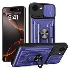 Coverup Armor Ring Kickstand Back Cover met Camera Shield - iPhone 16e Hoesje - Blauw