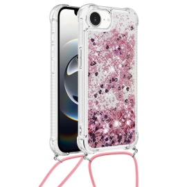 Coverup Liquid Glitter Back Cover met Koord - iPhone 16e Hoesje - Rose Gold