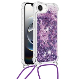 Coverup Liquid Glitter Back Cover met Koord - iPhone 16e Hoesje - Paars