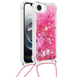 Coverup Liquid Glitter Back Cover met Koord - iPhone 16e Hoesje - Roze