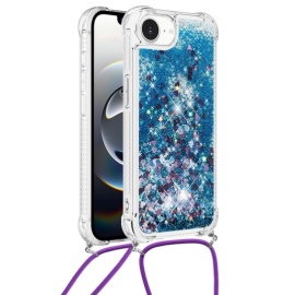 Coverup Liquid Glitter Back Cover met Koord - iPhone 16e Hoesje - Blauw