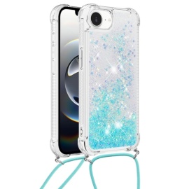 Coverup Liquid Glitter Back Cover met Koord - iPhone 16e Hoesje - Lichtblauw