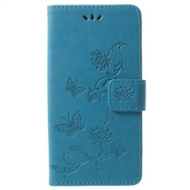 Bloemen & Vlinders Book Case - Samsung Galaxy S9 Hoesje - Blauw