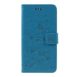 Bloemen & Vlinders Book Case - Samsung Galaxy A7 (2018) Hoesje - Blauw