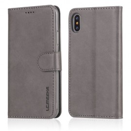 LC.IMEEKE Luxe Book Case - iPhone X / Xs Hoesje - Grijs